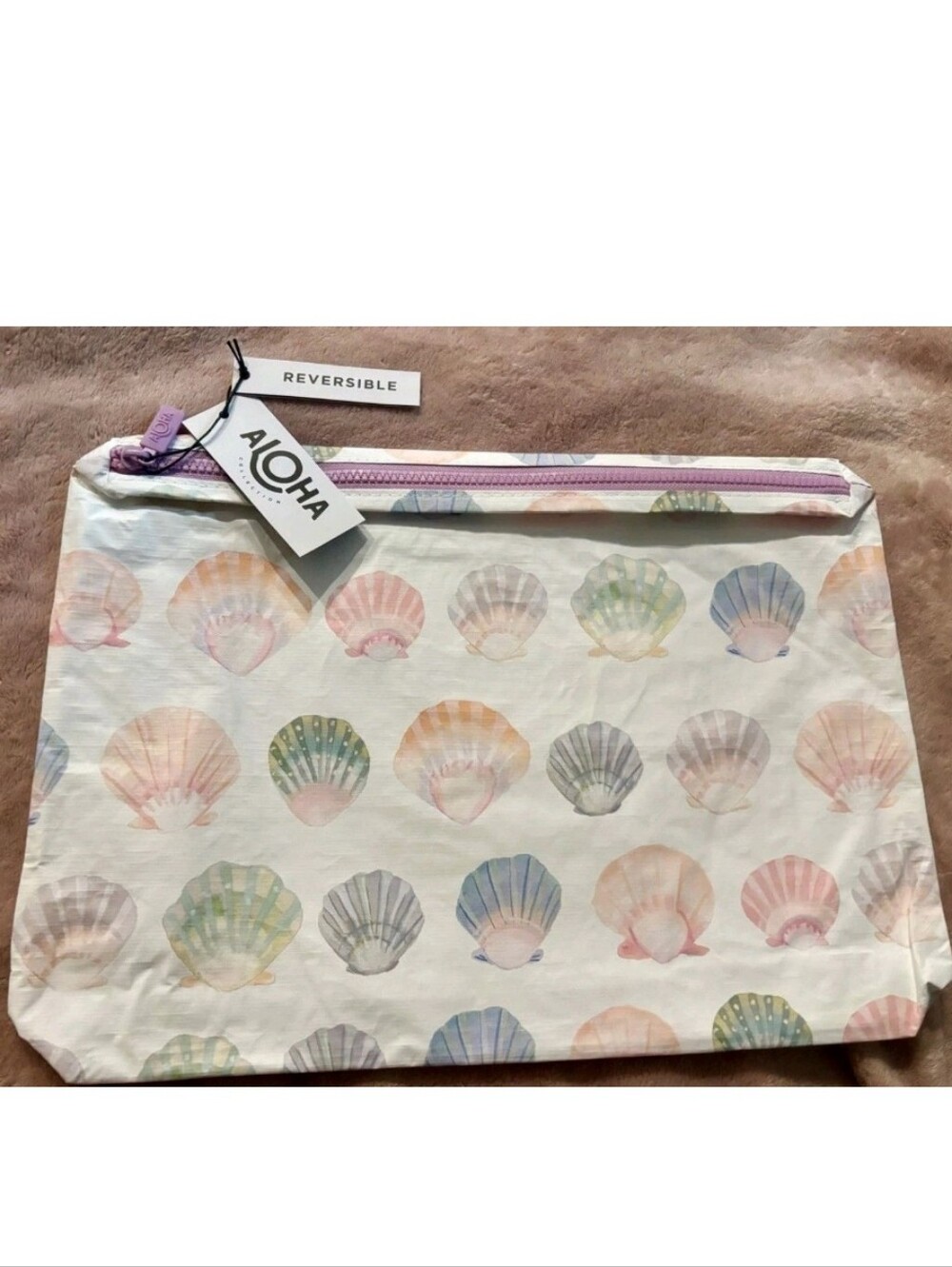 ALOHA Collection Pastel Seashell Reversible Zip Pouch NWT